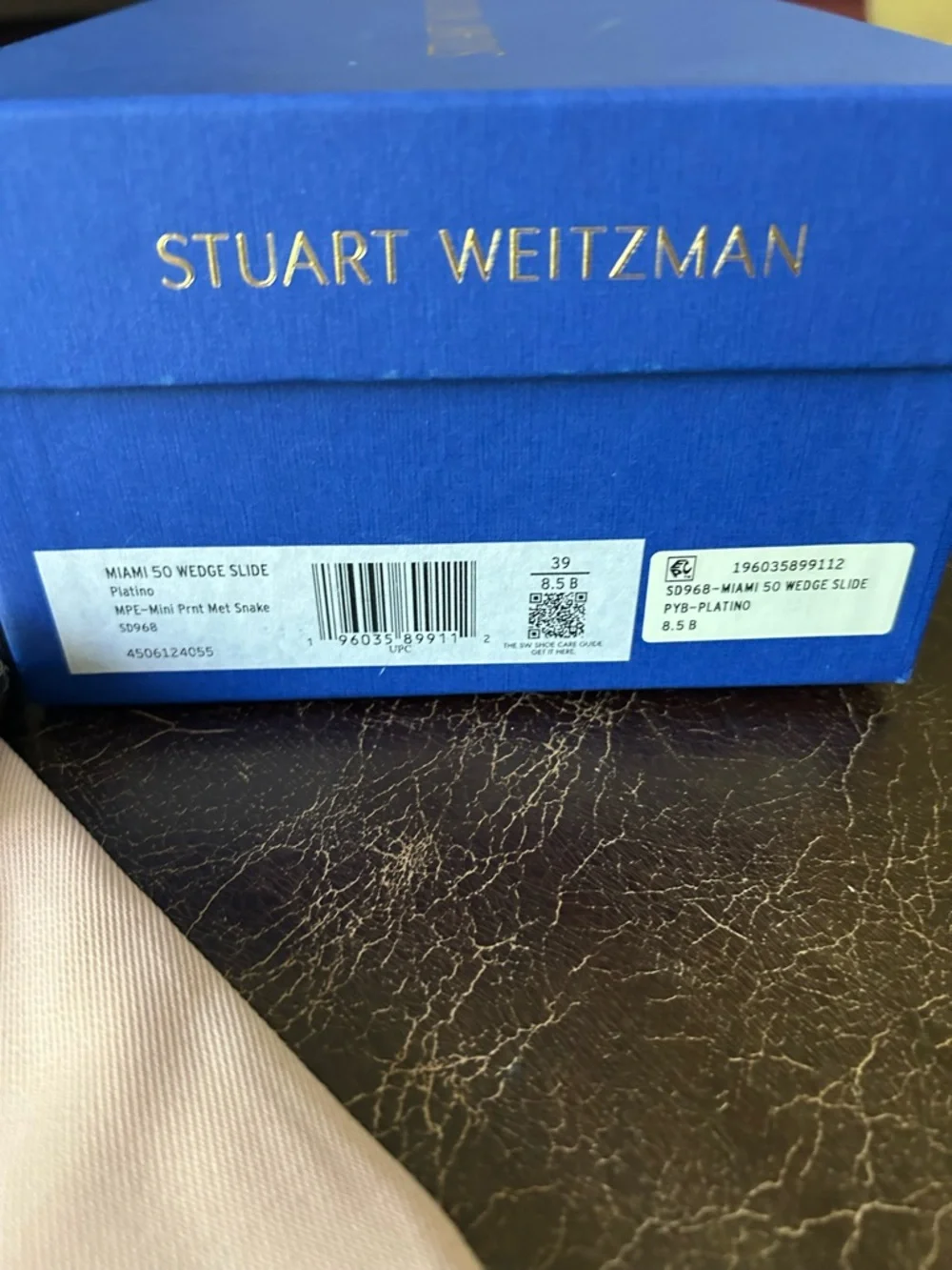 Stuart Weitzman Miami Wedge Slide Sandals Metallic Snake Print Textured Gold - Picture 2 of 11